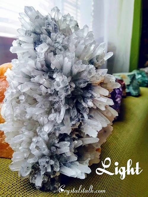 Quartz and amethyst crystals glowing in natural light